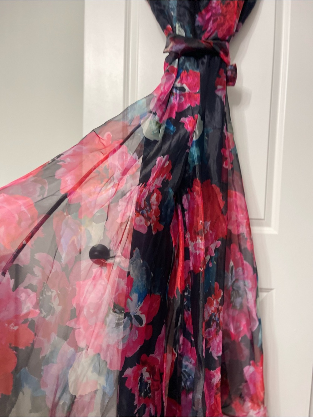 Eliza J. Floral Blue and Red Organza Wide Leg Jumpsuit Size 14 Quiet Luxury Y2k - Picture 9 of 15